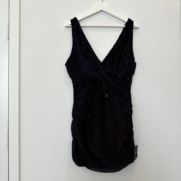 NWT Lulus Shining Stunner black multi lurex glitter ruched bodycon mini dress M - Picture 2 of 6